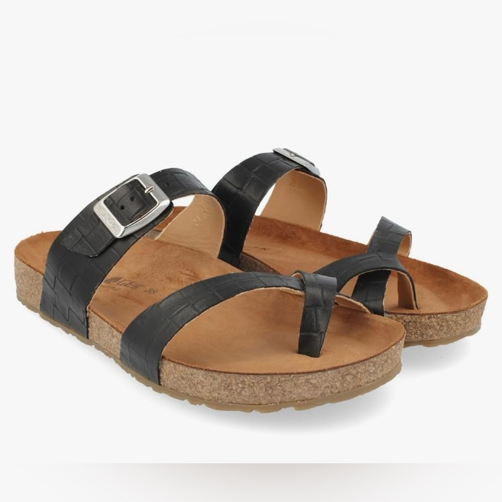 Haflinger Juno‎ Unisex Comfort Sandal Toe Strap In Black Size EUR 42